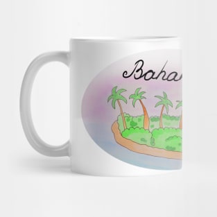 Bahamas watercolor Island travel, beach, sea and palm trees. Holidays and rest, summer and relaxation Mug